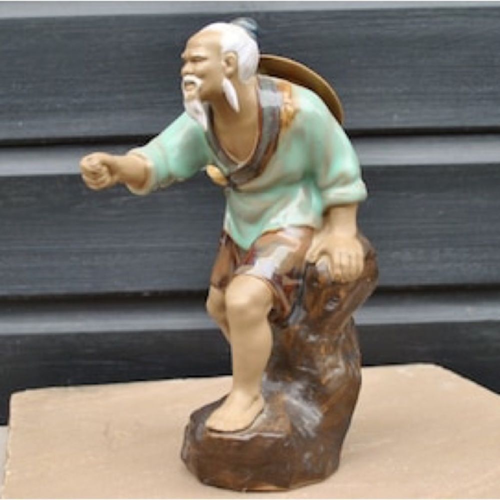 Vintage Mud Man Figurine Fisherman China Ornament